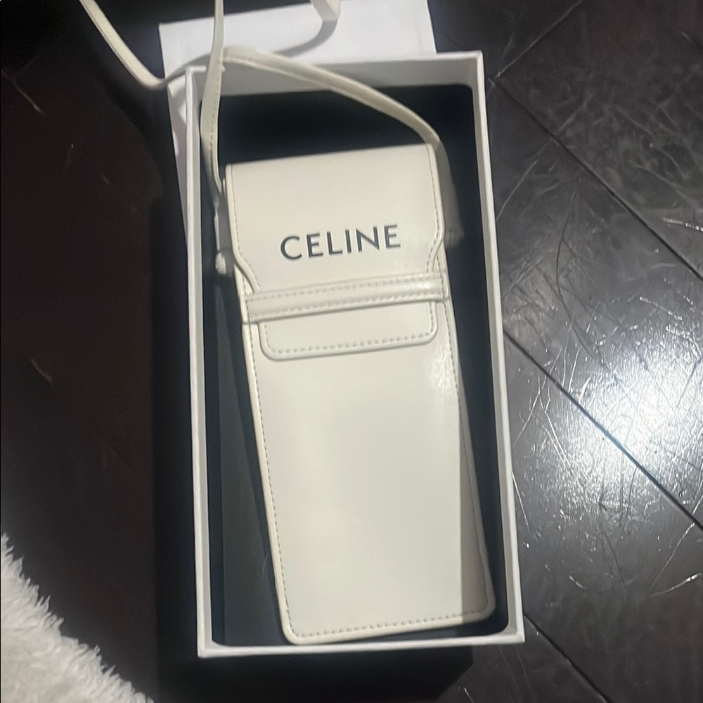 Celine White Phone Case with Strap